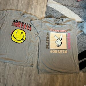 Large acid wash band tee bundle playboy and Nirvana NWOT
